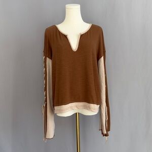 POL Brown & Cream Blouse With Flared Sleves